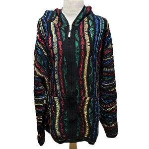 Coogi 3D Knit Sweater Cotton Hooded Full Zip Hoodie Rasta Size Xl